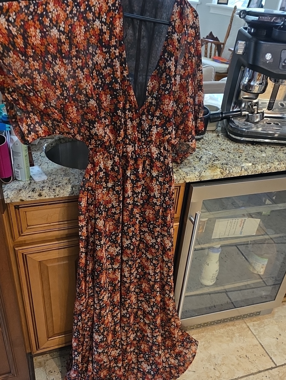 Floral V-Neck Maxi Dress in Rust and Black